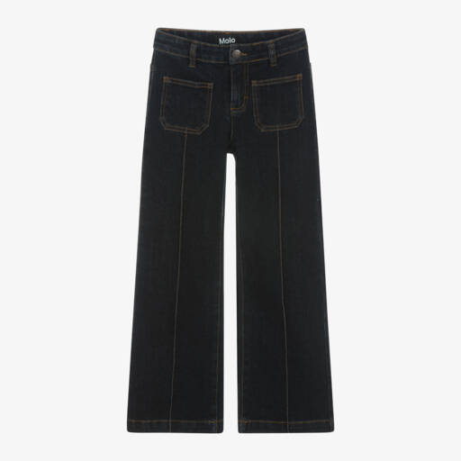 Molo-Girls Navy Wide Leg Denim Trousers | Childrensalon Outlet