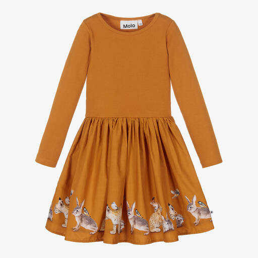 Molo-Girls Orange Cotton Dress | Childrensalon Outlet