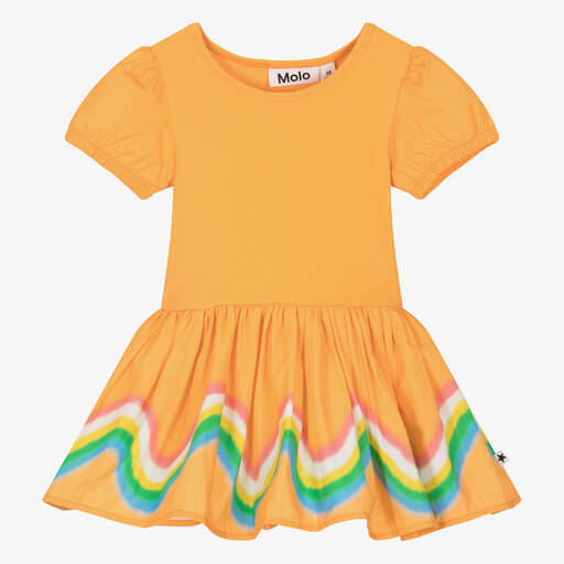 Molo-Girls Orange Cotton Rainbow Dress | Childrensalon Outlet