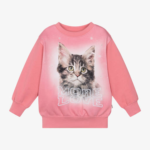 Molo-Girls Pink Cat Organic Cotton Sweatshirt | Childrensalon Outlet