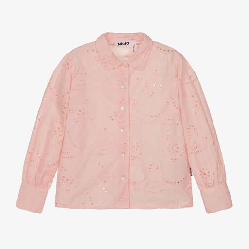 Molo-Girls Pink Cotton Cut Work Shirt | Childrensalon Outlet