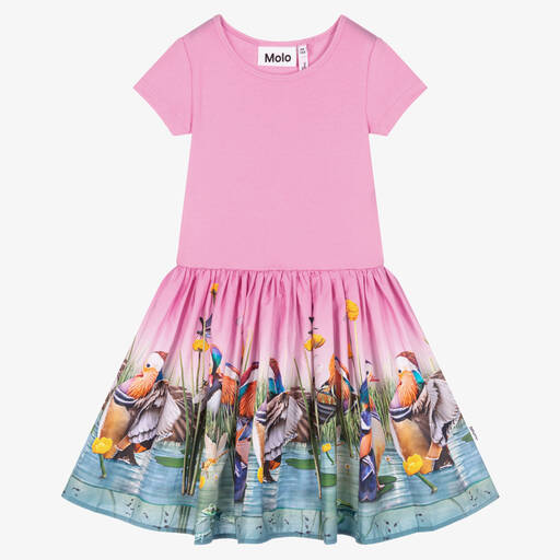 Molo-Girls Pink Cotton Duck Print Dress | Childrensalon Outlet