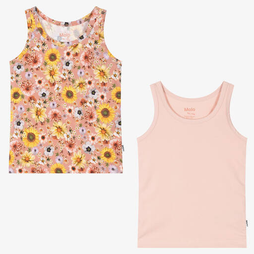 Molo-Girls Pink Cotton Floral Vests (2 Pack) | Childrensalon Outlet
