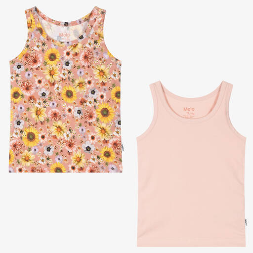 Molo-Girls Pink Cotton Floral Vests (2 Pack) | Childrensalon Outlet