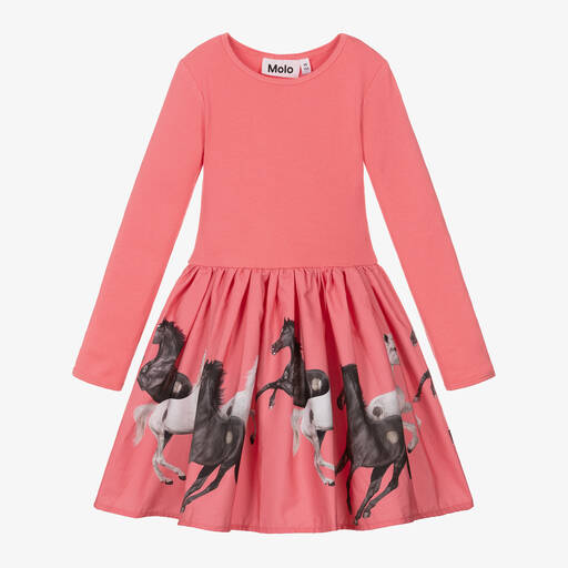 Molo-Girls Pink Cotton Horses Dress | Childrensalon Outlet