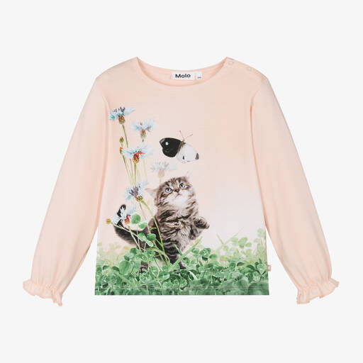 Molo-Girls Pink Cotton Kitten Top | Childrensalon Outlet