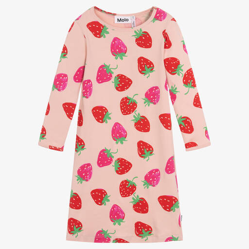 Molo-Girls Pink Cotton Strawberry Nightdress | Childrensalon Outlet