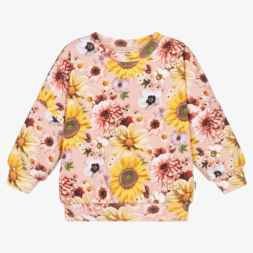 Molo-Girls Pink Floral Cotton Sweatshirt | Childrensalon Outlet