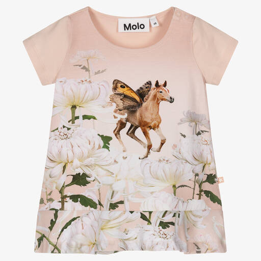 Molo-Girls Pink Organic Cotton Floral Dress | Childrensalon Outlet