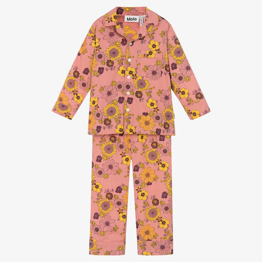 Molo-Girls Pink Organic Cotton Floral Pyjamas | Childrensalon Outlet