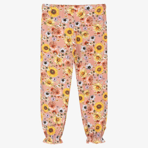 Molo-Girls Pink Organic Cotton Floral Trousers | Childrensalon Outlet