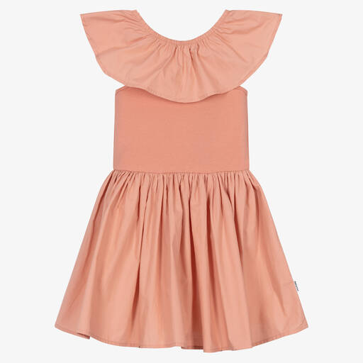 Molo-Girls Pink Organic Cotton Ruffle Dress | Childrensalon Outlet