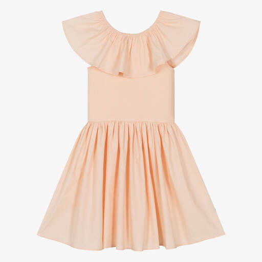 Molo-Girls Pink Organic Cotton Ruffle Dress | Childrensalon Outlet
