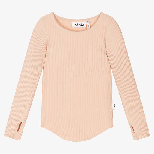 Molo-Girls Pink Ribbed Cotton T-Shirt | Childrensalon Outlet