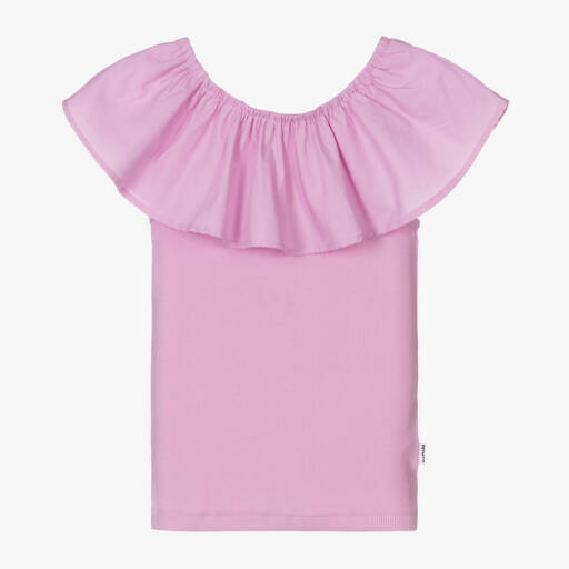 Molo-Girls Pink Ruffle Cotton Top | Childrensalon Outlet
