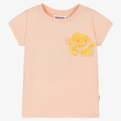 Molo-Розовая хлопковая футболка с цветком из пайеток | Childrensalon Outlet