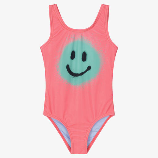 Molo-Girls Pink Smiling Face Swimsuit (UPF50+) | Childrensalon Outlet