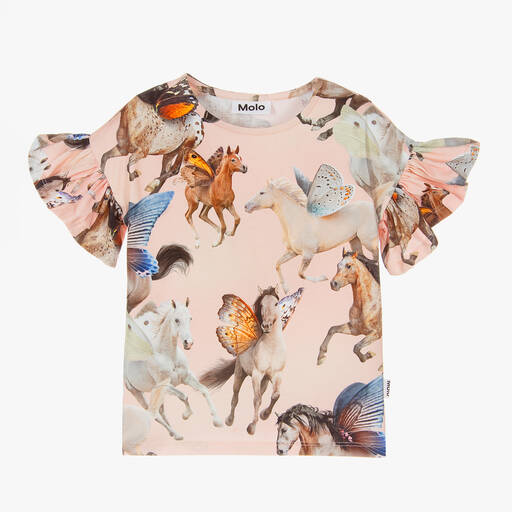 Molo-Girls Pink Winged Horses T-Shirt | Childrensalon Outlet