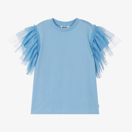 Molo-Топ с небесно-голубыми тюлевыми рукавами для девочек | Childrensalon Outlet