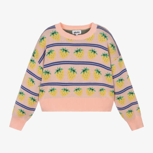 Molo-Girls Strawberry-Kissed Pink Knitted Jumper | Childrensalon Outlet
