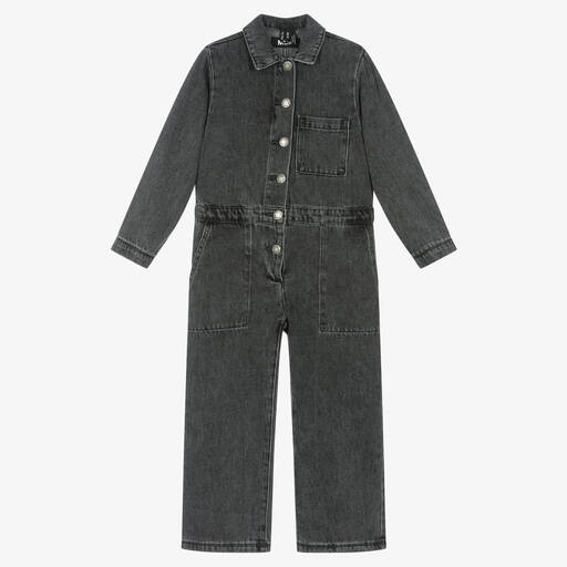 Molo-Girls Washed Grey Denim Jumpsuit | Childrensalon Outlet