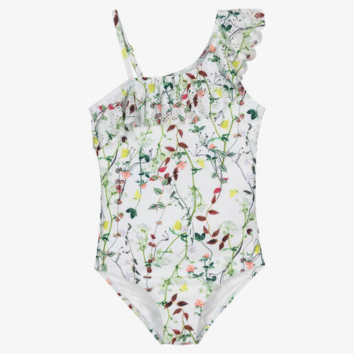 Molo-Girls White Floral Swimsuit (UPF50+) | Childrensalon Outlet