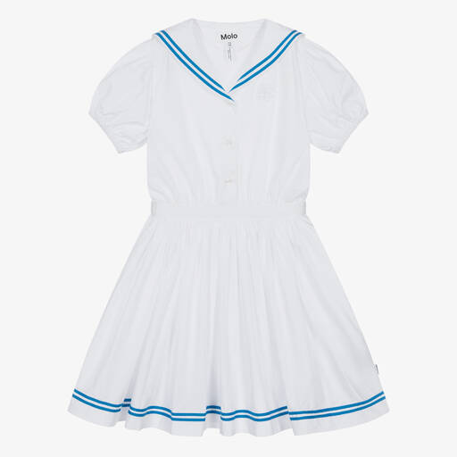 Molo-Girls White Organic Cotton Sailor Dress | Childrensalon Outlet