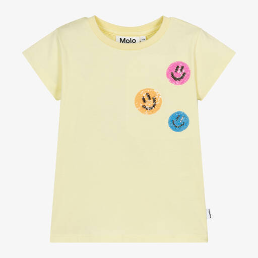 Molo-Girls Yellow Organic Cotton T-Shirt | Childrensalon Outlet