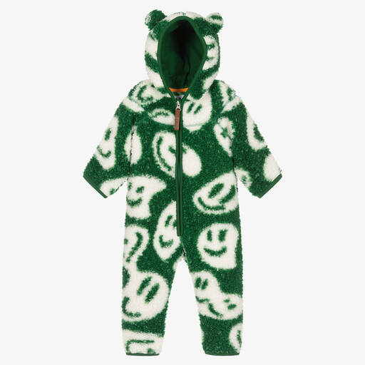 Molo-Green Faux Shearling Happy Faces Pramsuit | Childrensalon Outlet
