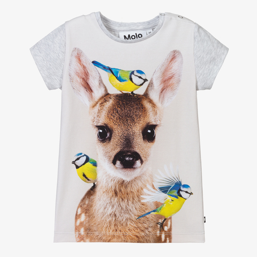 Molo-Grey Organic Fawn T-Shirt | Childrensalon Outlet