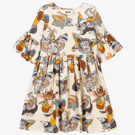 Molo-Ivory Animals Cotton Dress | Childrensalon Outlet