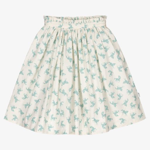 Molo-Ivory & Blue Horse Print Skirt | Childrensalon Outlet