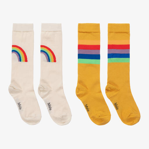 Molo-Ivory & Yellow Rainbow Knee High Socks (2 Pack) | Childrensalon Outlet