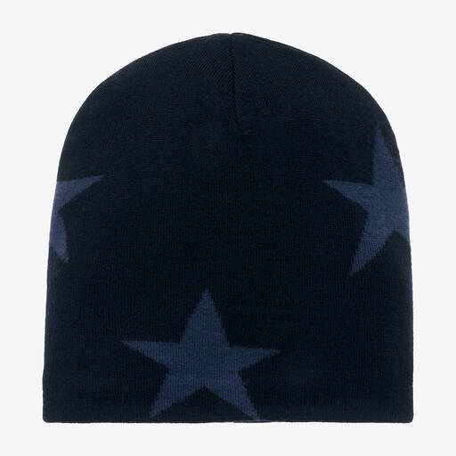 Molo-Navy Blue Wool Knit Star Beanie Hat | Childrensalon Outlet