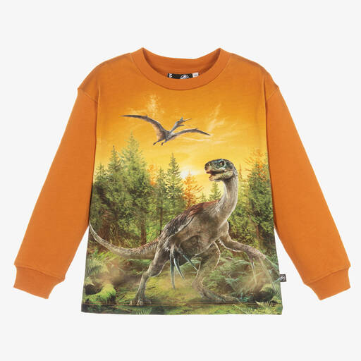 Molo-Orange Dinosaur Print Top | Childrensalon Outlet