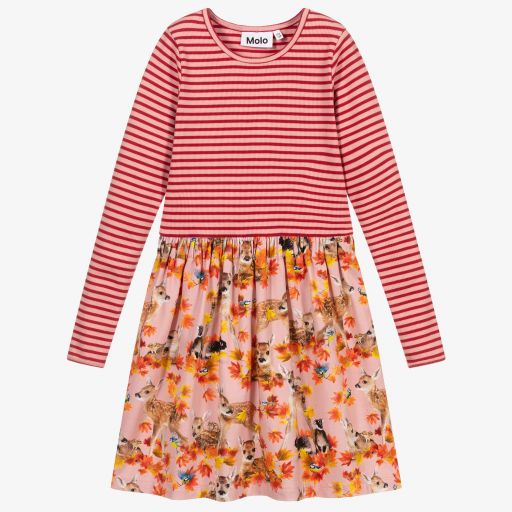 Molo-Pink & Red Fawn Print Dress | Childrensalon Outlet