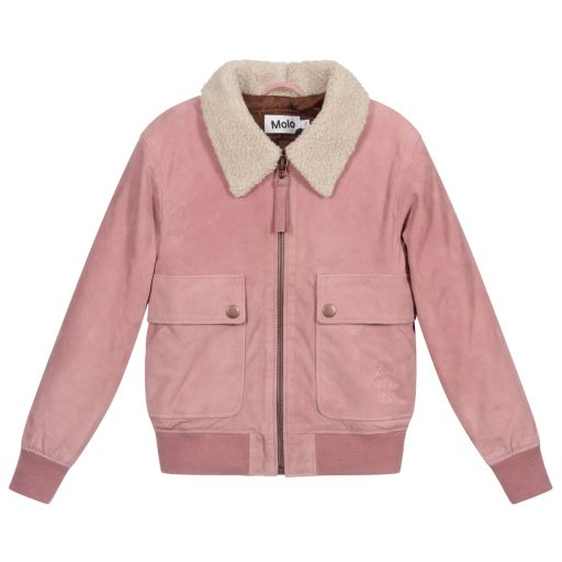 Molo-Pink Suede Bomber Jacket | Childrensalon Outlet