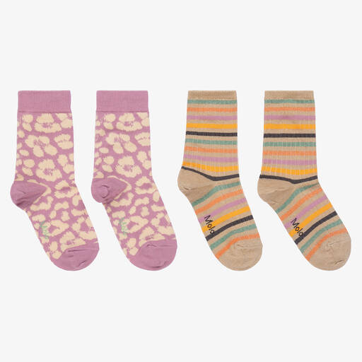 Molo-جوارب مزيج قطن محبوك لون بنفسجي وذهبي للبنات (عدد 2) | Childrensalon Outlet