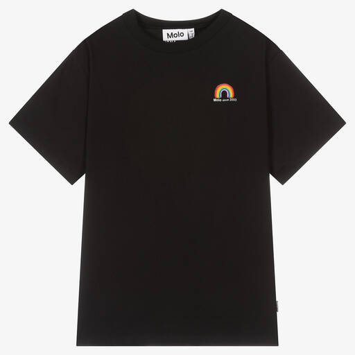 Molo-Teen Black Organic Cotton Rainbow T-Shirt | Childrensalon Outlet