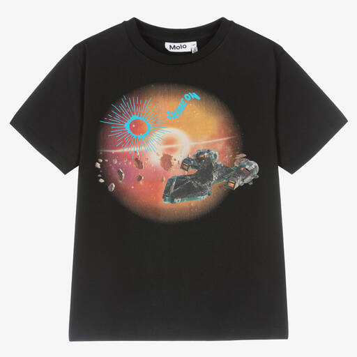 Molo-Teen Black Organic Cotton Spaceship T-Shirt | Childrensalon Outlet
