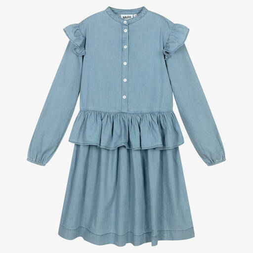 Molo-Teen Blue Frilled Cotton Dress | Childrensalon Outlet