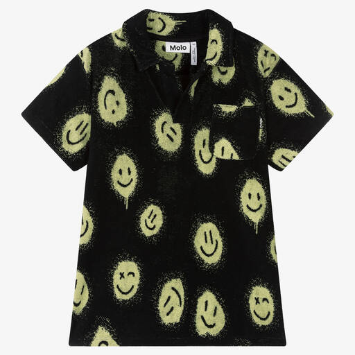 Molo-Teen Boys Black Cotton Terry Polo Shirt | Childrensalon Outlet