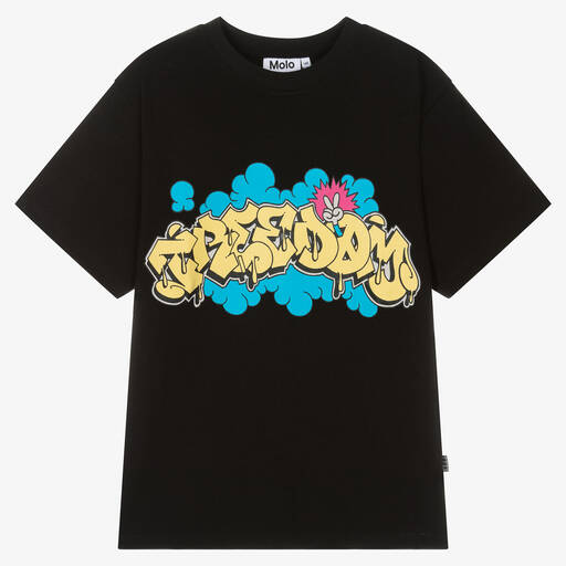 Molo-Teen Boys Black Graffiti Freedom T-Shirt | Childrensalon Outlet