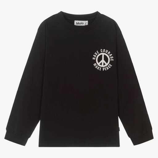 Molo-Teen Boys Black Organic Cotton Peace & Courage Top | Childrensalon Outlet