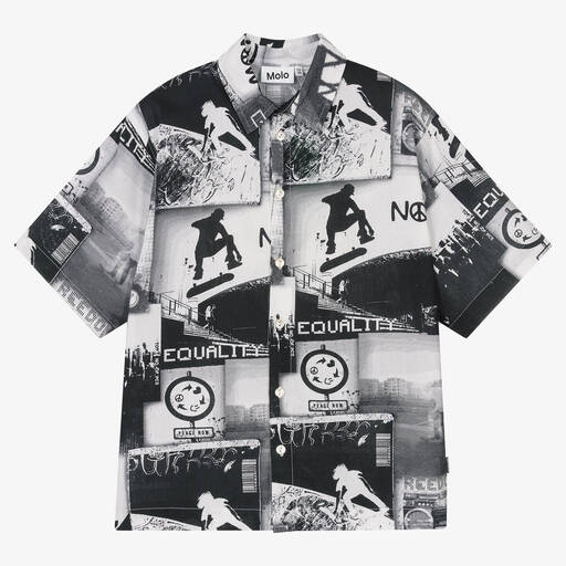 Molo-Teen Boys Black & White Organic Cotton Shirt | Childrensalon Outlet