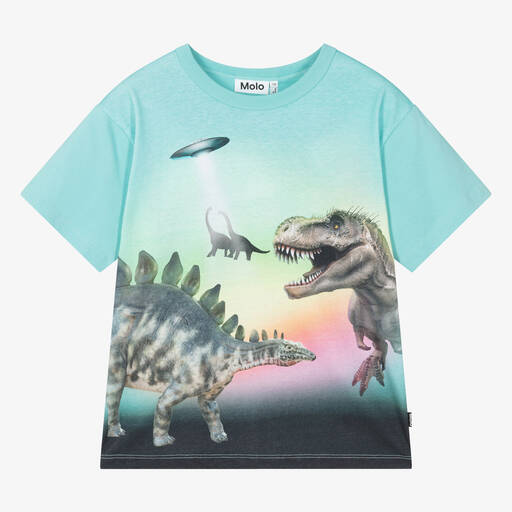 Molo-Teen Boys Blue Cotton Dinosaur T-Shirt | Childrensalon Outlet