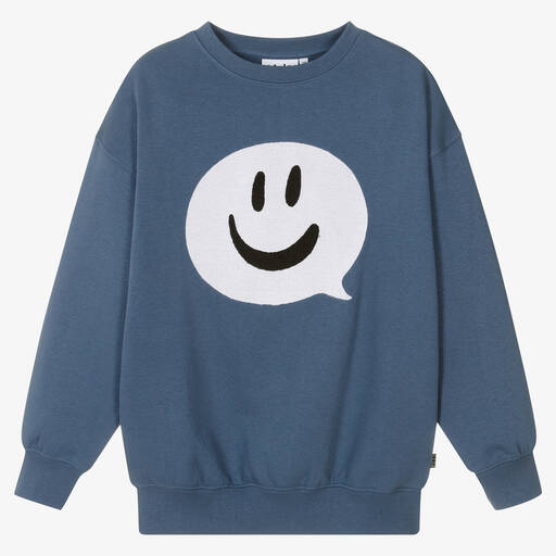 Molo-Teen Boys Blue Happy Face Sweatshirt | Childrensalon Outlet