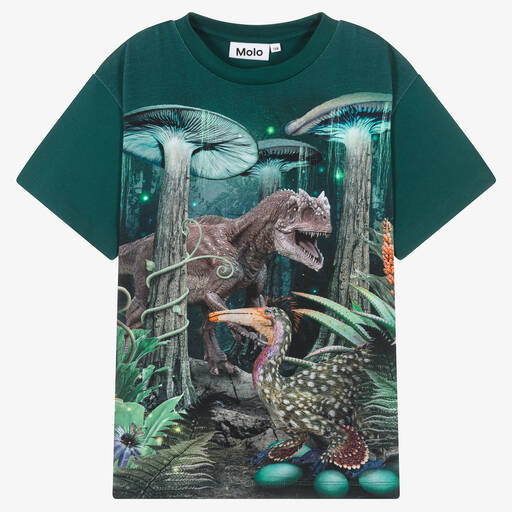 Molo-Teen Boys Green Cotton T-Rex Forest T-Shirt | Childrensalon Outlet