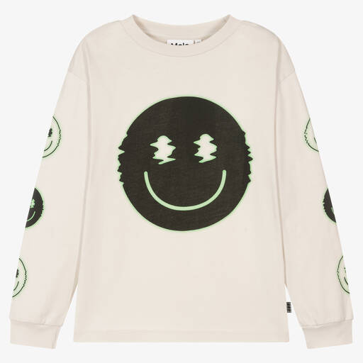 Molo-Graues Teen Baumwolloberteil mit Smiley-Grafik für Jungen | Childrensalon Outlet