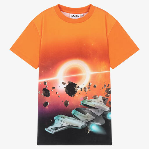 Molo-Orangefarbenes Teen T-Shirt mit „Sun Power“-Motiv für Jungen | Childrensalon Outlet